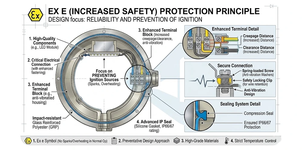 Ex e enclosure does not produce arcs, sparks, or dangerous temperatures