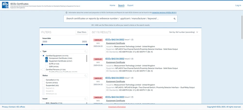 The IECEx Online Certificate System