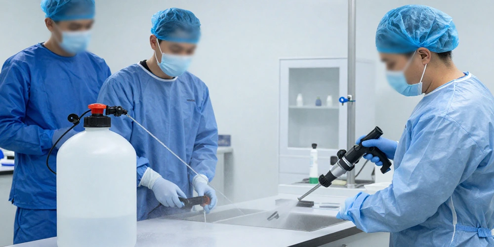 frequent Vaporized Hydrogen Peroxide (VHP) fumigation and high pressure water hosing in pharmaceutical workshops