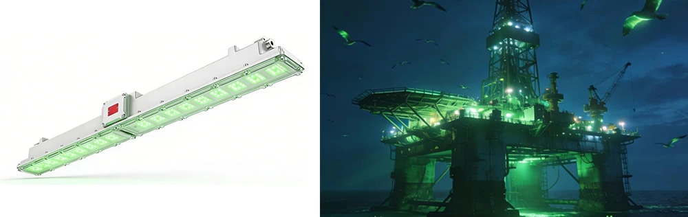 green light linear hazardous location lighting for marine areas