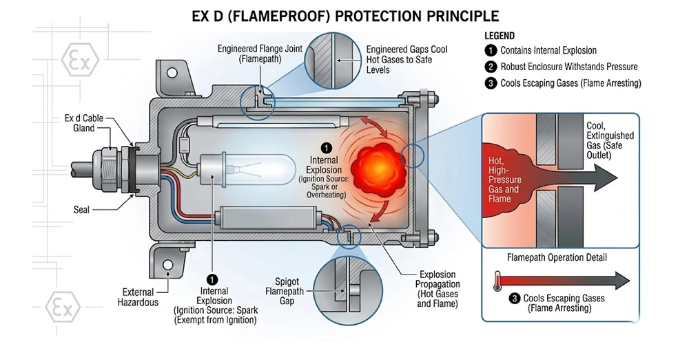 how Ex d enclosure safely manages the escaping hot gases