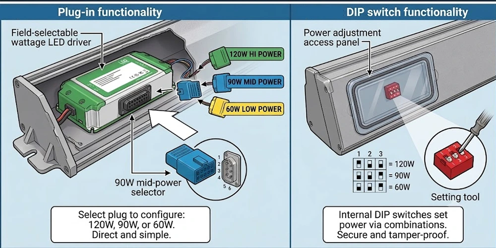 Segmented Power Adjustment: Plug-in vs. DIP Switch Terminals