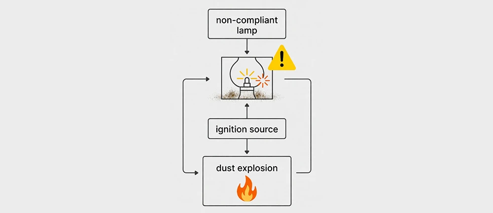 possible hazards for using non compliant lighting in grain barns