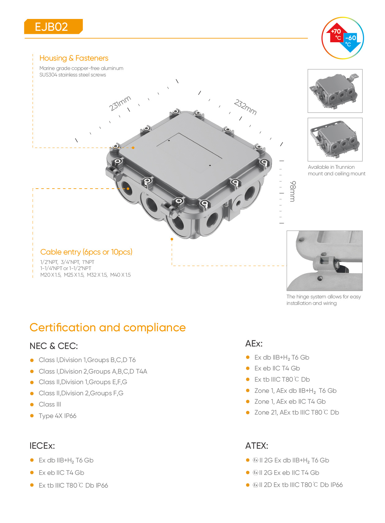 explosion proof junction box EJB02 feature and certification 3